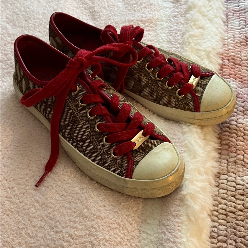 Coach Red and Brown Patterned Sneakers